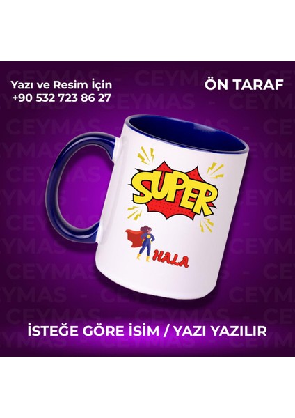 Teyzelere Özel Süper Teyze Tasarımlı Isim Baskılı Renkli Kupa Bardak