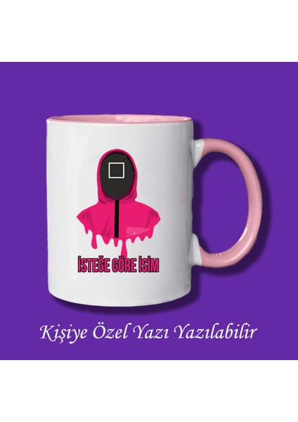 Isme Özel Squid Game Kare Asker Renkli Kupa Bardak