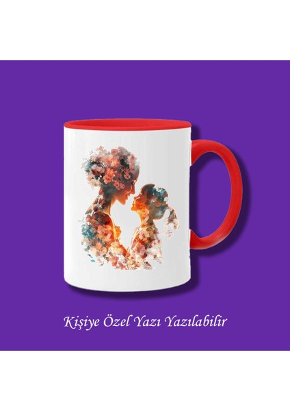 Anneler Günü Anne Kız Tasarımlı Yazı Yazılabilir Renkli Kupa Bardak Modelleri