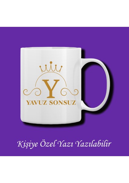 Kişiye Özel Isim ve Y Harfli Çiftyön Baskılı Kupa Bardak