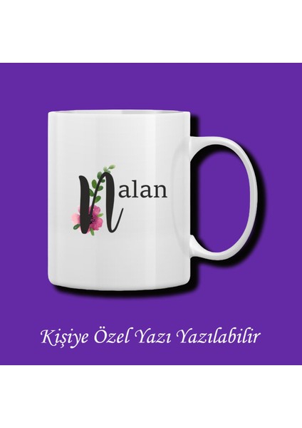 Isme Özel Baş Harf ve Isim Baskılı Çiçek Desenli Renkli Kupa Bardak ve Kahve Fincanı
