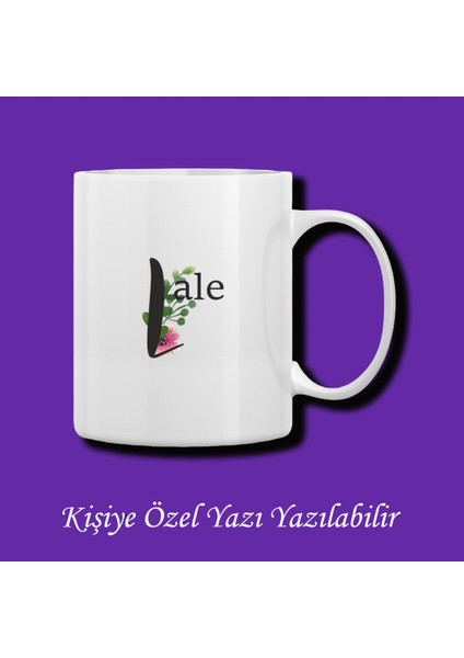 Isme Özel Baş Harf ve Isim Baskılı Çiçek Desenli Renkli Kupa Bardak ve Kahve Fincanı