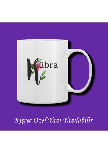 Isme Özel Baş Harf ve Isim Baskılı Çiçek Desenli Renkli Kupa Bardak ve Kahve Fincanı