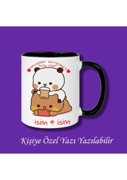 Bubu Dudu Tasarımlı Sevgililer ve Eşlere Isim ve Yazı Yazılabilir Renkli Kupa Bardak