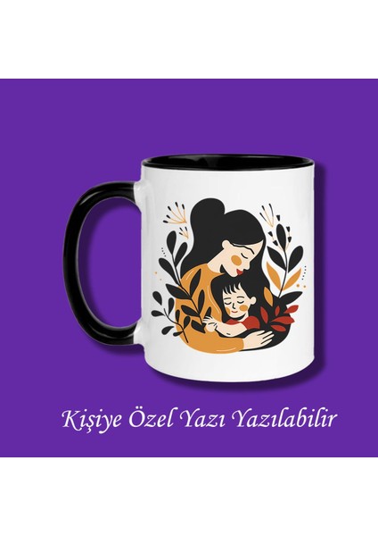 Kişiye Özel Yazı Yazılabilir Anne Çocuk Tasarımlı Çiftyön Baskılı Kupa Bardak