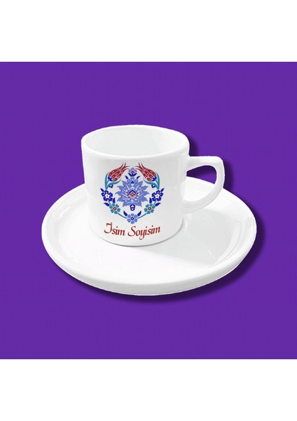 Kişiye Özel Osmanlı Çini Desen Tasarımlı Hediyelik Tekli Kahve Fincanı