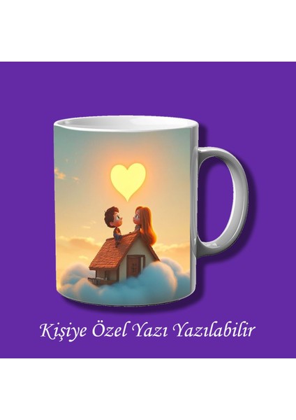 Sevgili ve Eşlere Özel Aşk Yaşayan Çift Tasarımlı Isim Yazılabilir Kupa