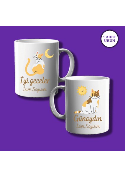 Kişiye Özel Baskılı Bir Tarafı Iyi Geceler Bir Tarafı Günaydın Baskılı Kupa Bardak