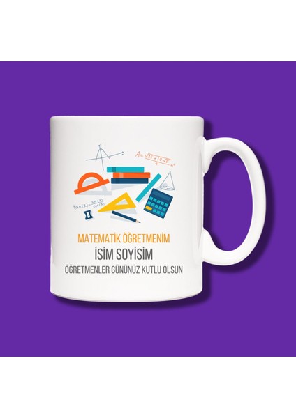 Öğretmenler Günü Kişiye Özel Matematik Öğretmeni Tasarımlı Hediye Kupa Bardak