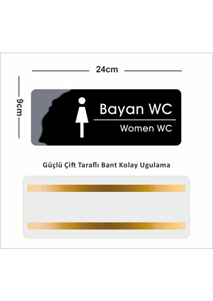 Bayan Wc - Ofis Departman Kapı Isimliği, Yönlendirme Levhası 24X9 cm 4mm