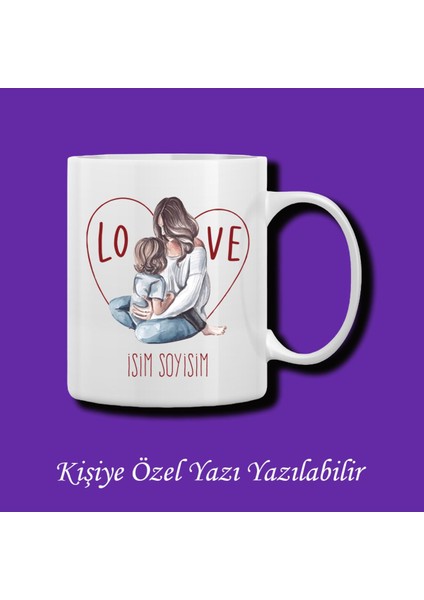 Anneler Günü Anne Çocuk Tasarımlı Isim Yazılabilir Renkli Kupa Bardak Modelleri