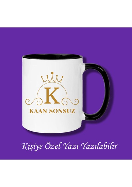 Kişiye Özel Isim ve K Harfli Çiftyön Baskılı Kupa Bardak