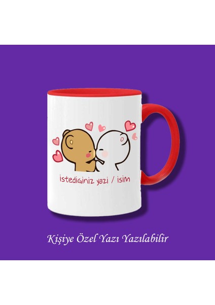 Bubu Dudu Tasarımlı Sevgililer ve Eşlere Isim ve Yazı Yazılabilir Renkli Kupa Bardak