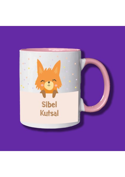 Kişiye ve Isme Özel Kedicik Tasarımlı Pembe Kupa Bardak