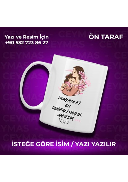 Annelere Özel Isimli Anneler Günü Hediyelik Renkli Kupa Bardak