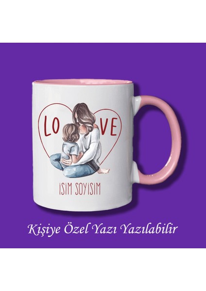 Anneler Günü Anne Çocuk Tasarımlı Isim Yazılabilir Renkli Kupa Bardak Modelleri