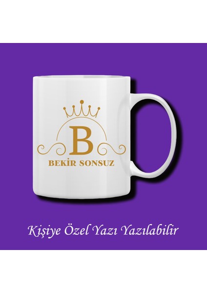 Kişiye Özel Isim ve B Harfli Çiftyön Baskılı Kupa Bardak