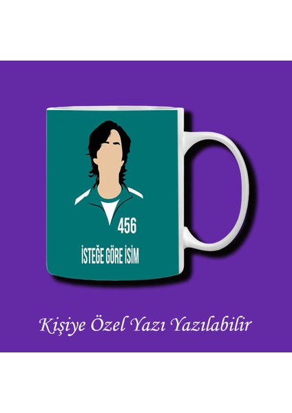 Isme Özel Squid Game Oyuncu 456 Baskılı Renkli Kupa Bardak