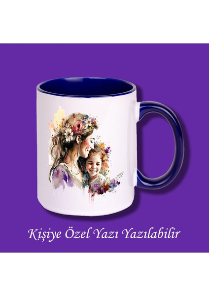 Anneler Günü Anne Kız Tasarımlı Isim Baskılı Renkli Kupa Bardak Modelleri