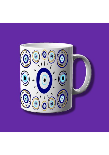 Kişiye Özel Nazar Tasarımlı Isme Özel Isim Yazılabilir Kupa Bardak