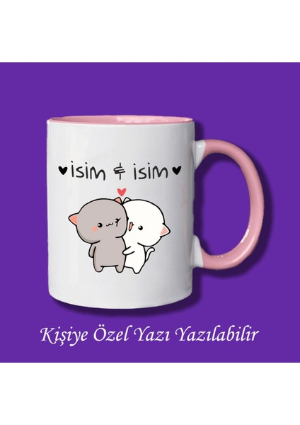 Bubu Dudu Tasarımlı Sevgililer ve Eşlere Isim ve Yazı Yazılabilir Renkli Kupa Bardak