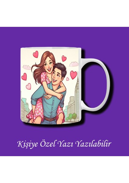 Sevgili ve Çiftlere Özel Eğlenceli Çiftler Tasarımlı Renkli Kupa Bardak