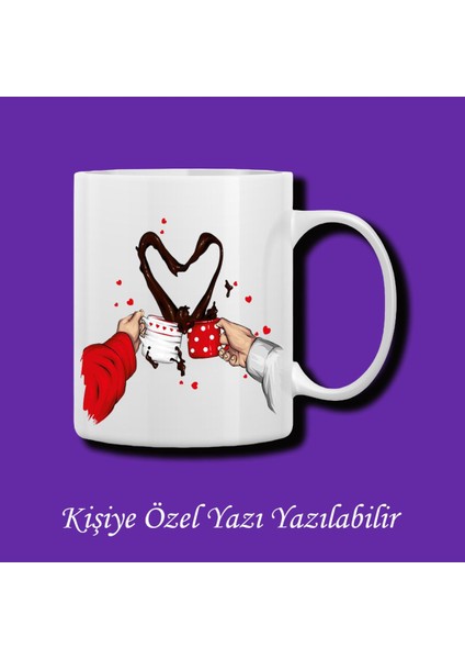 Sevgili ve Eşlere Özel Kalpli Kahve Tasarımlı Renkli Kupa Bardak