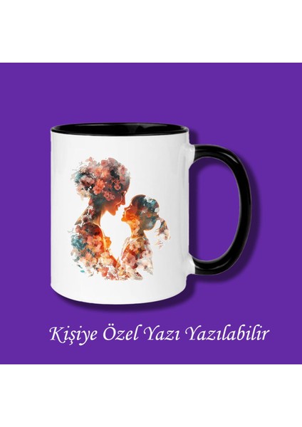 Anneler Günü Anne Kız Tasarımlı Yazı Yazılabilir Renkli Kupa Bardak Modelleri