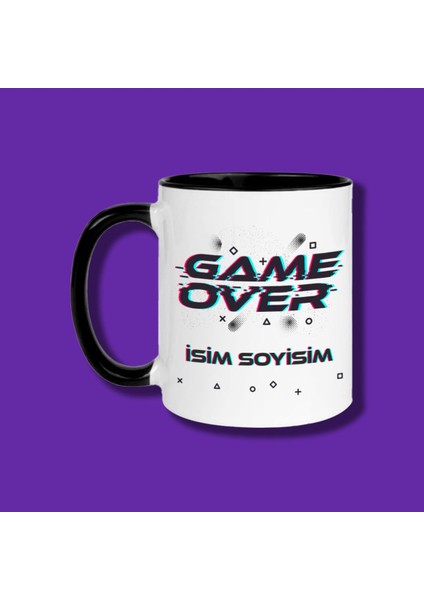 Kişiye Özel Gamer Game Over Tasarımlı Çiftyön Baskılı Isim ve Yazı Yazılabilir Siyah Kupa Bardak