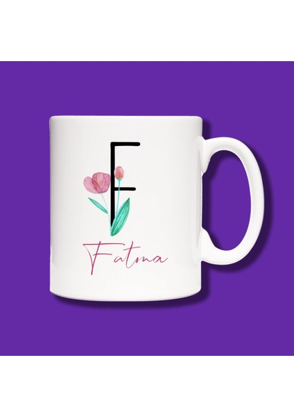 Kişiye Özel F Harfli Çiçek Tasarımlı Isme Özel Eko Kupa Bardak