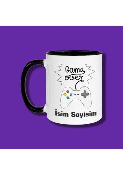 Kişiye Özel Gamer Game Over Tasarımlı Çiftyön Baskılı Isim ve Yazı Yazılabilir Siyah Kupa Bardak