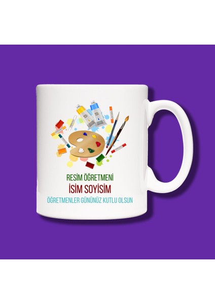 Öğretmenler Günü Kişiye Özel Resim Öğretmeni Tasarımlı Hediye Kupa Bardak