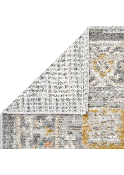 Zaraf Açık Gri Klasik Göbekli Etnik Desenli Dokuma Vintage Halı Oturma Odası Salon İnce Yazlık Halı