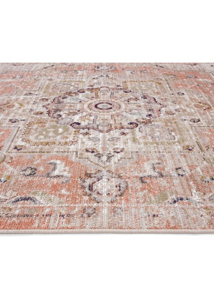 Zaraf Turuncu Klasik Göbekli Etnik Desenli Dokuma Vintage Halı Oturma Odası Salon İnce Yazlık Halı