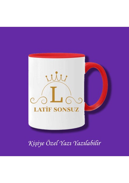Kişiye Özel Isim ve L Harfli Çiftyön Baskılı Kupa Bardak