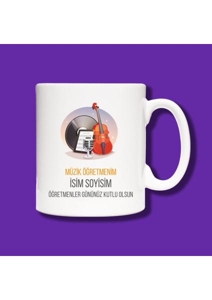 Öğretmenler Günü Kişiye Özel Müzik Öğretmeni Tasarımlı Hediye Kupa Bardak