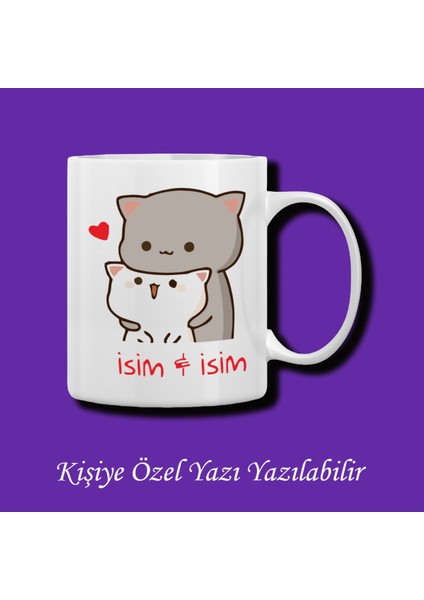 Bubu Dudu Tasarımlı Sevgililer ve Eşlere Isim ve Yazı Yazılabilir Renkli Kupa Bardak