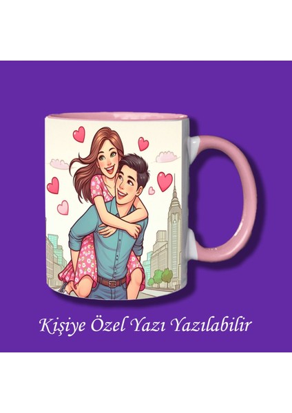 Sevgili ve Çiftlere Özel Eğlenceli Çiftler Tasarımlı Renkli Kupa Bardak