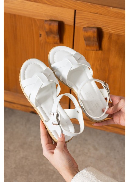 Kadın Şık Günlük Örgü Bantlı Sandalet Yazlık Rahat Tabanlı Ayakkabı Iş Ofis Dış Mekan Plaj