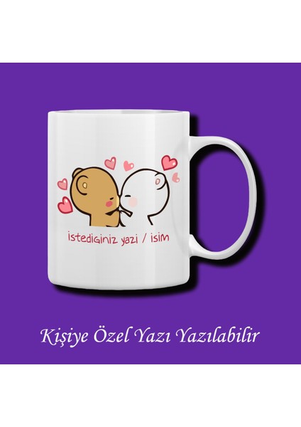 Bubu Dudu Tasarımlı Sevgililer ve Eşlere Isim ve Yazı Yazılabilir Renkli Kupa Bardak