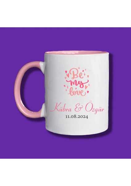 Sevgili ve Eşlere Özel Aşk ve Sevgi Tasarımlı Isim ve Tarih Yazılabilir Pembe Kupa Bardak