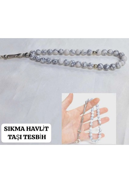 Sıkma Havlit Taşı Beyaz Tesbih Hediyelik Aksesuar Bijuteri Tesbih