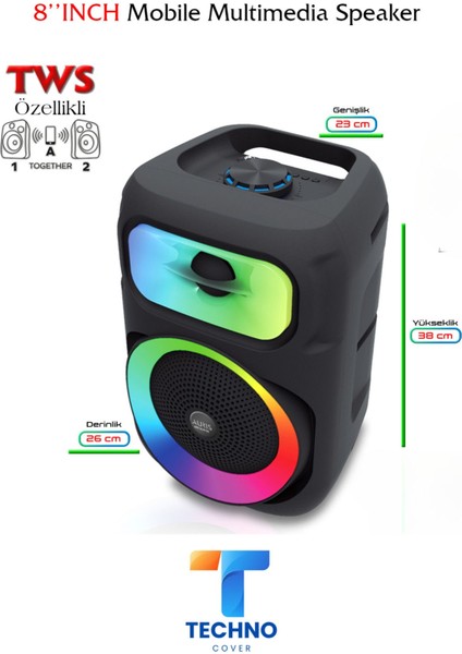Bluetooth Özellikli Ses Boması 8 Inch Speaker (KLN-130)