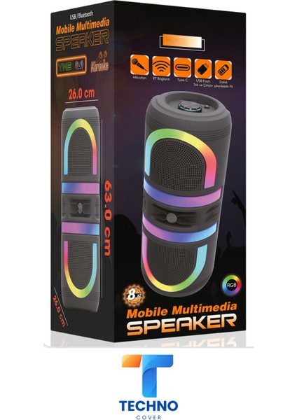 Bluetooth Özellikli Ses Bombası 8x2 Inch Rgb Işıklı Speaker (Kln-210) modelleri