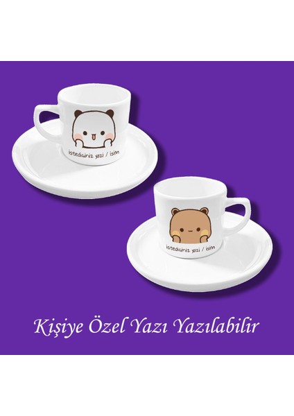 Kişiye Özel Baskılı Bubu Dudu Baskılı 2'li Kahve Fincanı