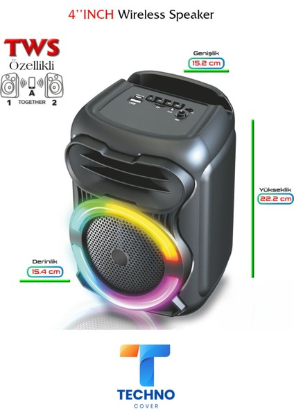 Bluetooth Özellikli Ses Bombası 4 Inch Rgb Işıklı Speaker (KLN-160)