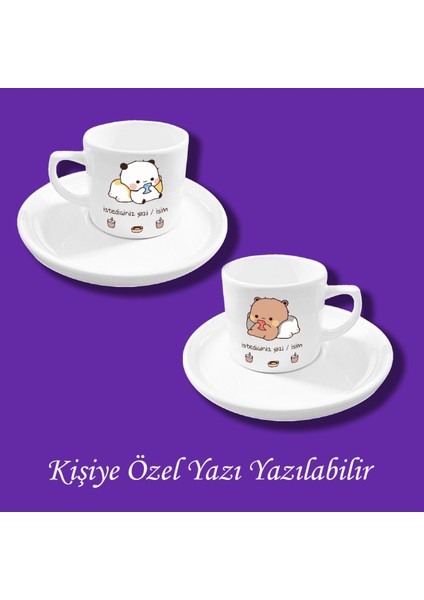 Kişiye Özel Baskılı Bubu Dudu Baskılı 2'li Kahve Fincanı