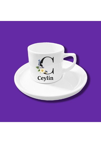 Kişiye Özel C Harfi Isim Harf Tekli Kahve Fincanı