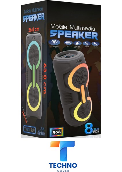Bluetooth Özellikli Ses Bombası 8x2 Inch Rgb Işıklı Speaker (Kln-220) modelleri