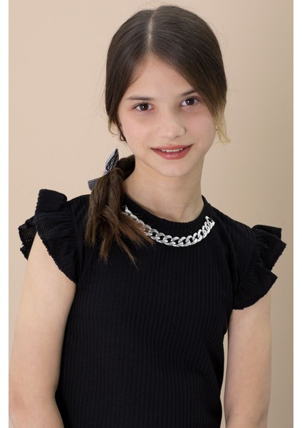 Payetli Jean Şortlu Siyah Kolye Detaylı Badili Kız Çocuk 2li Takım 21110 indirimleri